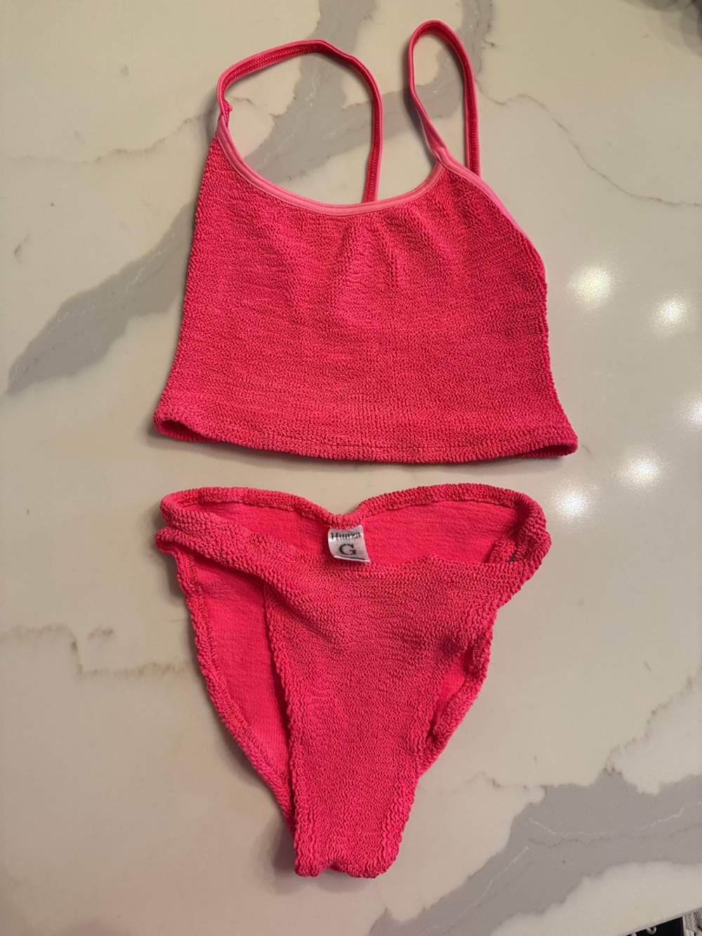 Hunza G Pink Textured Two-Piece Bikini Set